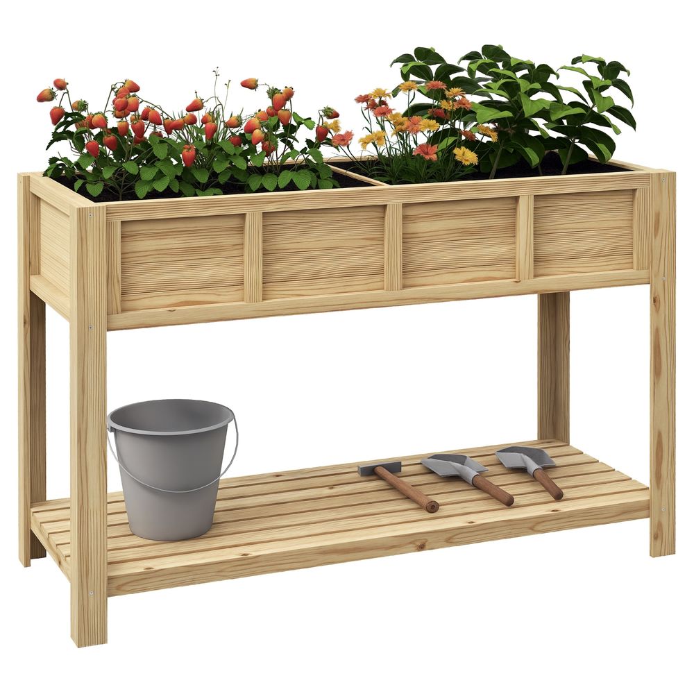 Jardinière sur pieds bois de sapin terrasse potager modulable avec étagère naturel