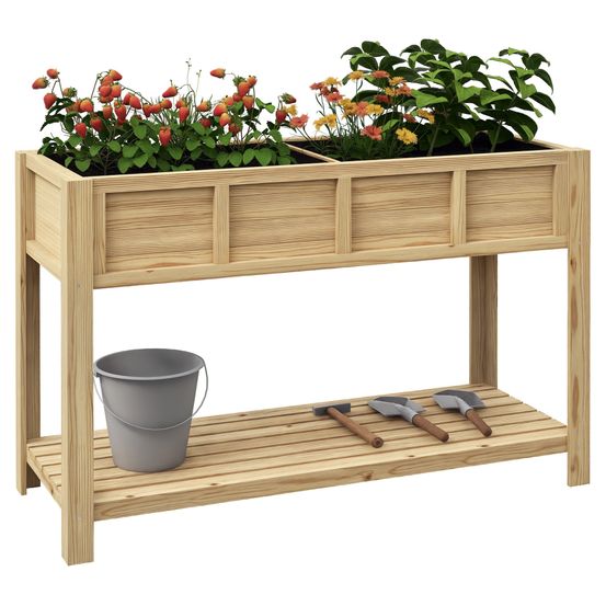 Jardinière sur pieds bois de sapin terrasse potager modulable avec étagère naturel