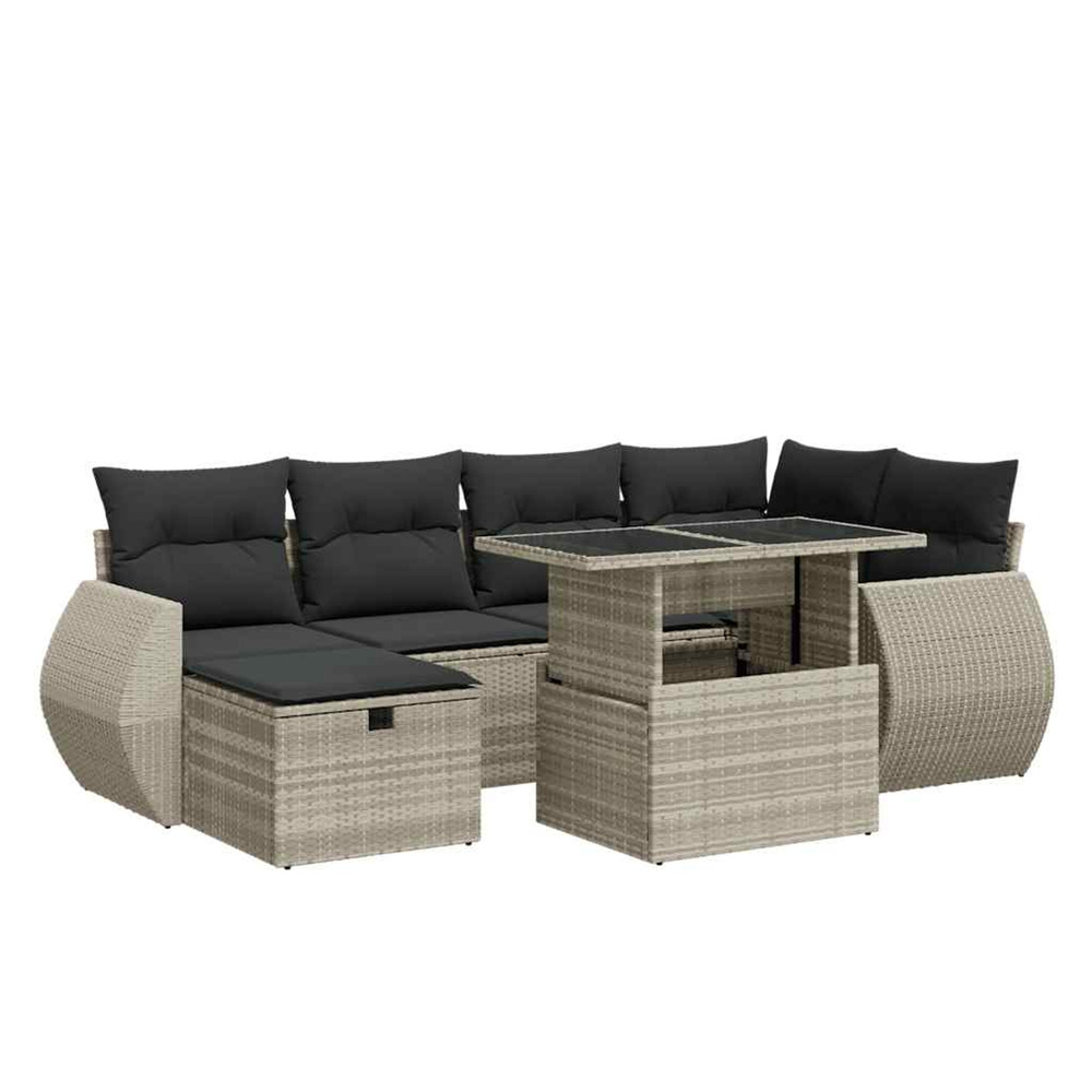 Salon de jardin avec coussins 7 pcs gris clair résine tressée