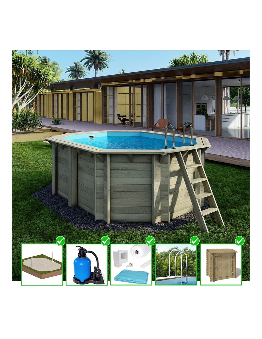 Piscine en bois nemo 4,3x3 - h.1,31 m cadre en métal, sans dalle béton - bas7303ospu+sza - altanka