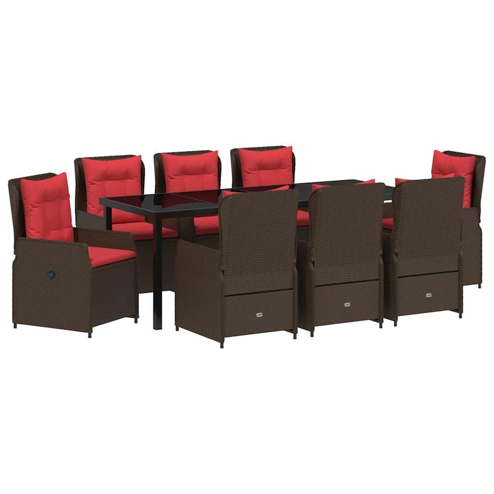 Ensemble de salle à manger pour jardin 9 pc marron poly rotin