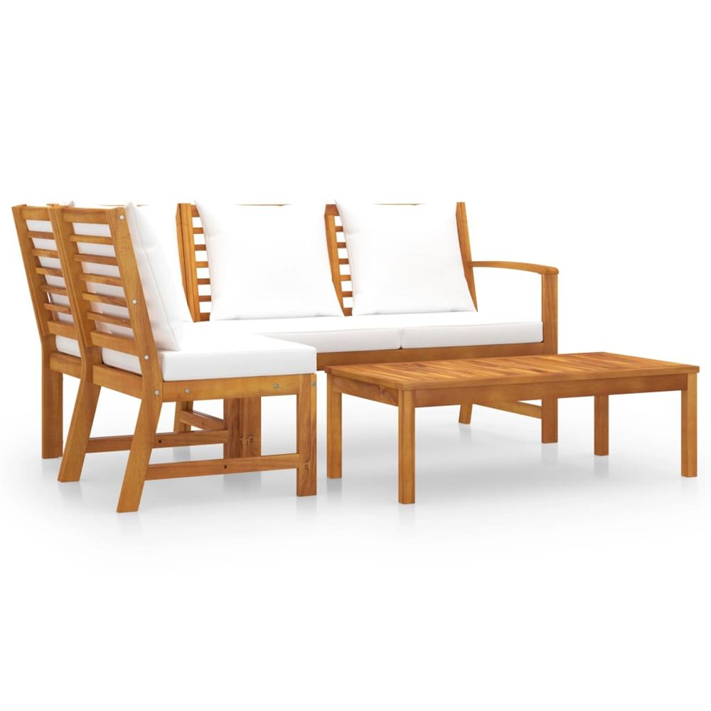 Salon de jardin 4 pcs avec coussin crème bois d'acacia solide