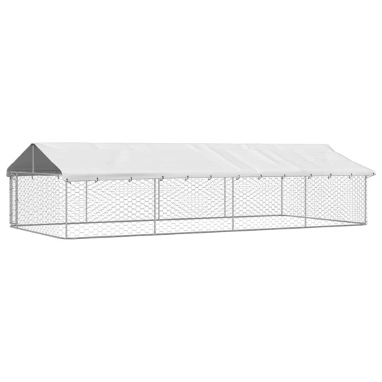 Chenil cage enclos pac animaux extérieur avec toit 600 x 300 x 150 cm argent