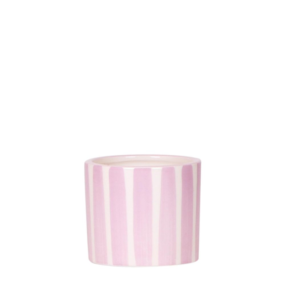 Cache-pot céramique rayé à la main - touche arty colorée - pot de 6cm - rose