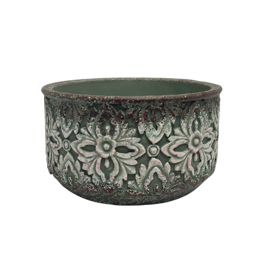 Coupe en ciment vieilli vert/rose ø19 x ht10,5 cm