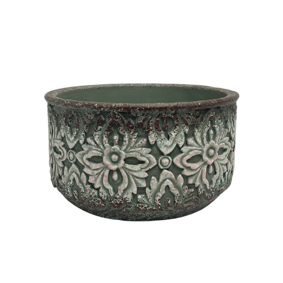 Coupe en ciment vieilli vert/rose ø19 x ht10,5 cm