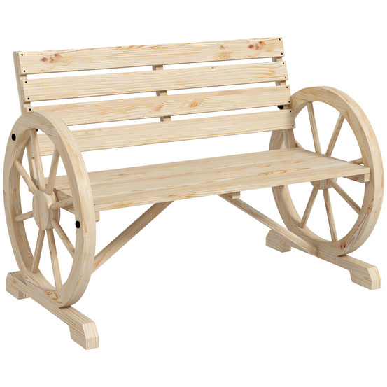 Banc de jardin 2 places en bois de sapin naturel avec accoudoirs, avec accoudoirs.