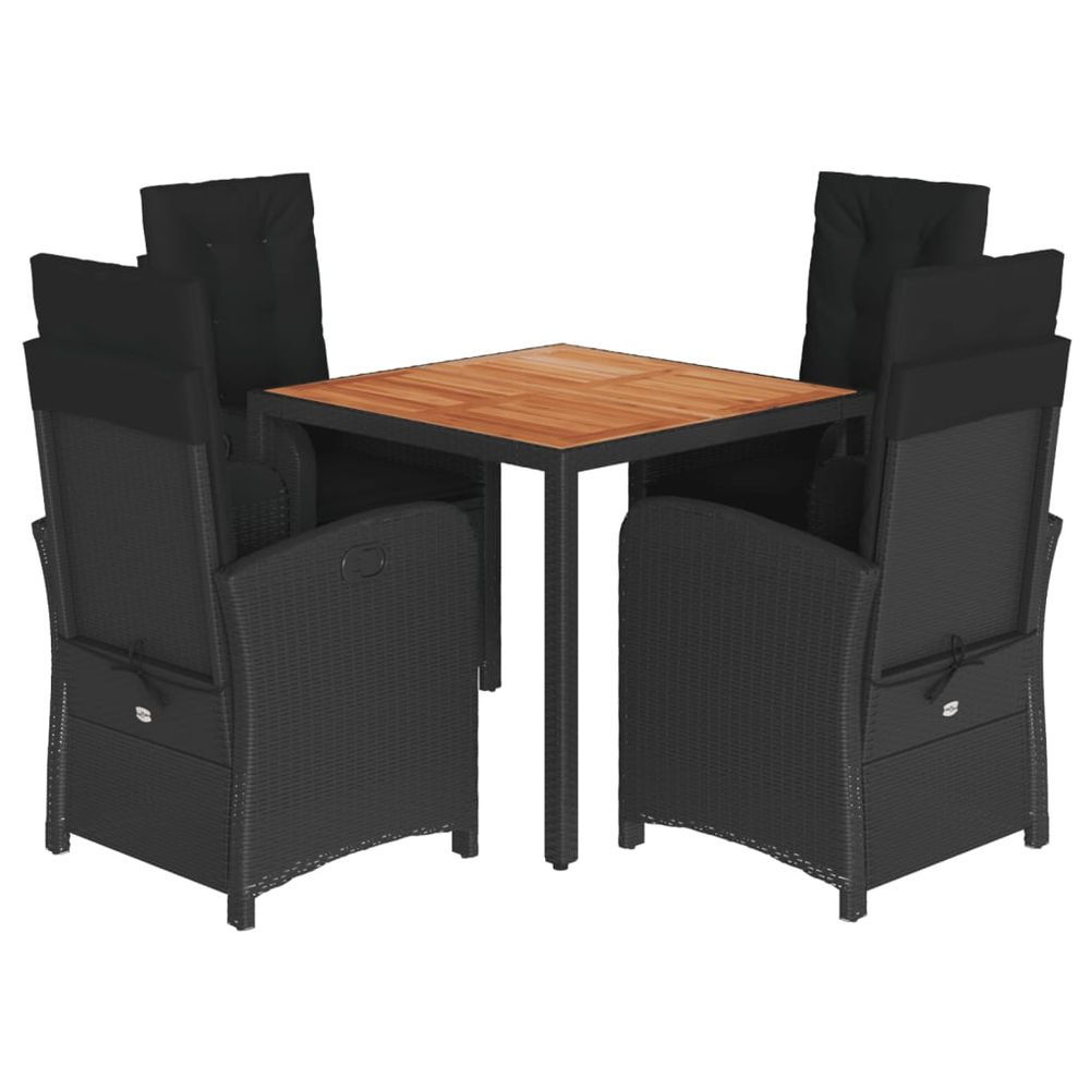 Ensemble à manger de jardin coussins 5pcs noir résine tressée