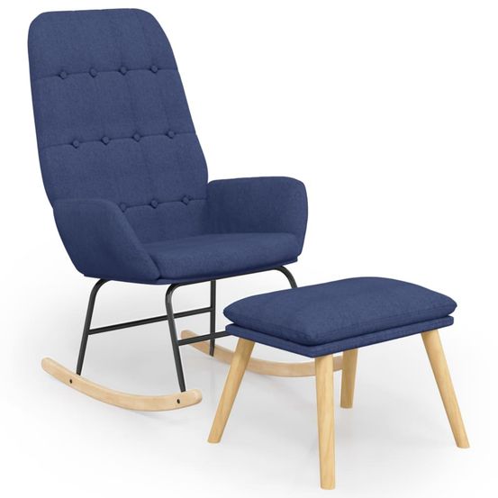 Chaise à bascule avec repose-pied bleu tissu