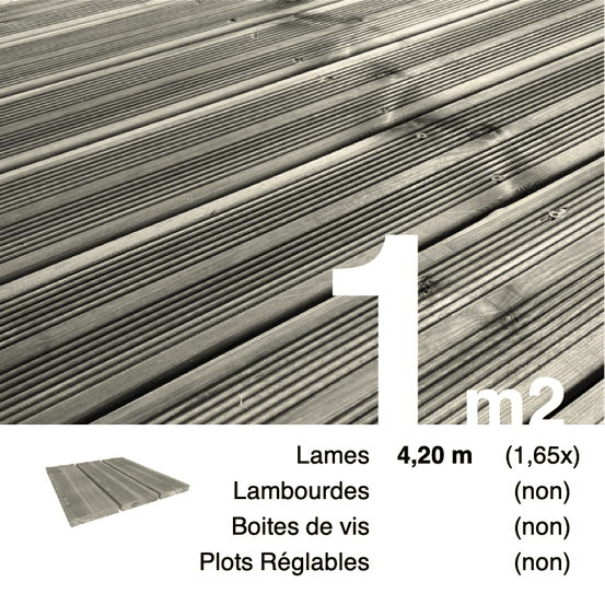 Planches de terrasse pin autoclave gris pour 1 m², longueur 4,2 m.