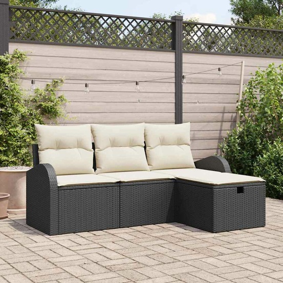 Ensemble de canapé de jardin avec coussin 4 pcs noir poly rotin