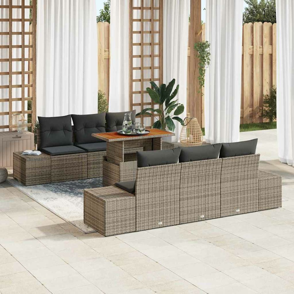 Ensemble de canapé de jardin 7 pcs gris poly rotin