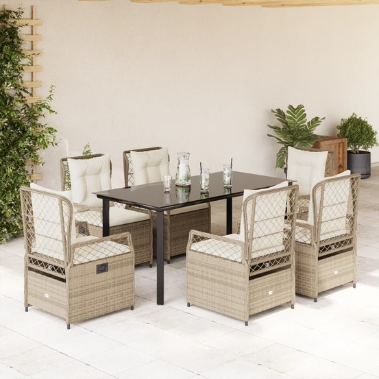 Ensemble à manger de jardin et coussins 7 pcs beige poly rotin