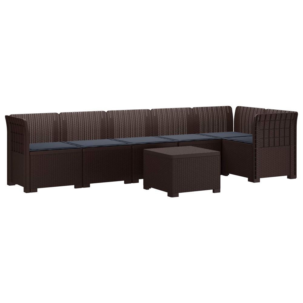 Canapé de jardin 6 places avec coussins aspect rattan pp marron