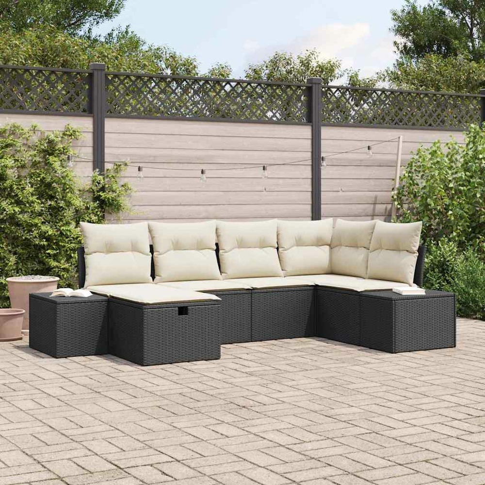 Ensemble de canapé de jardin avec coussin 6 pcs noir polyrotin