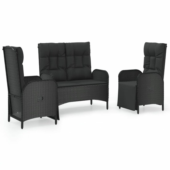 Ensemble à manger de jardin avec coussins 3 pcs noir