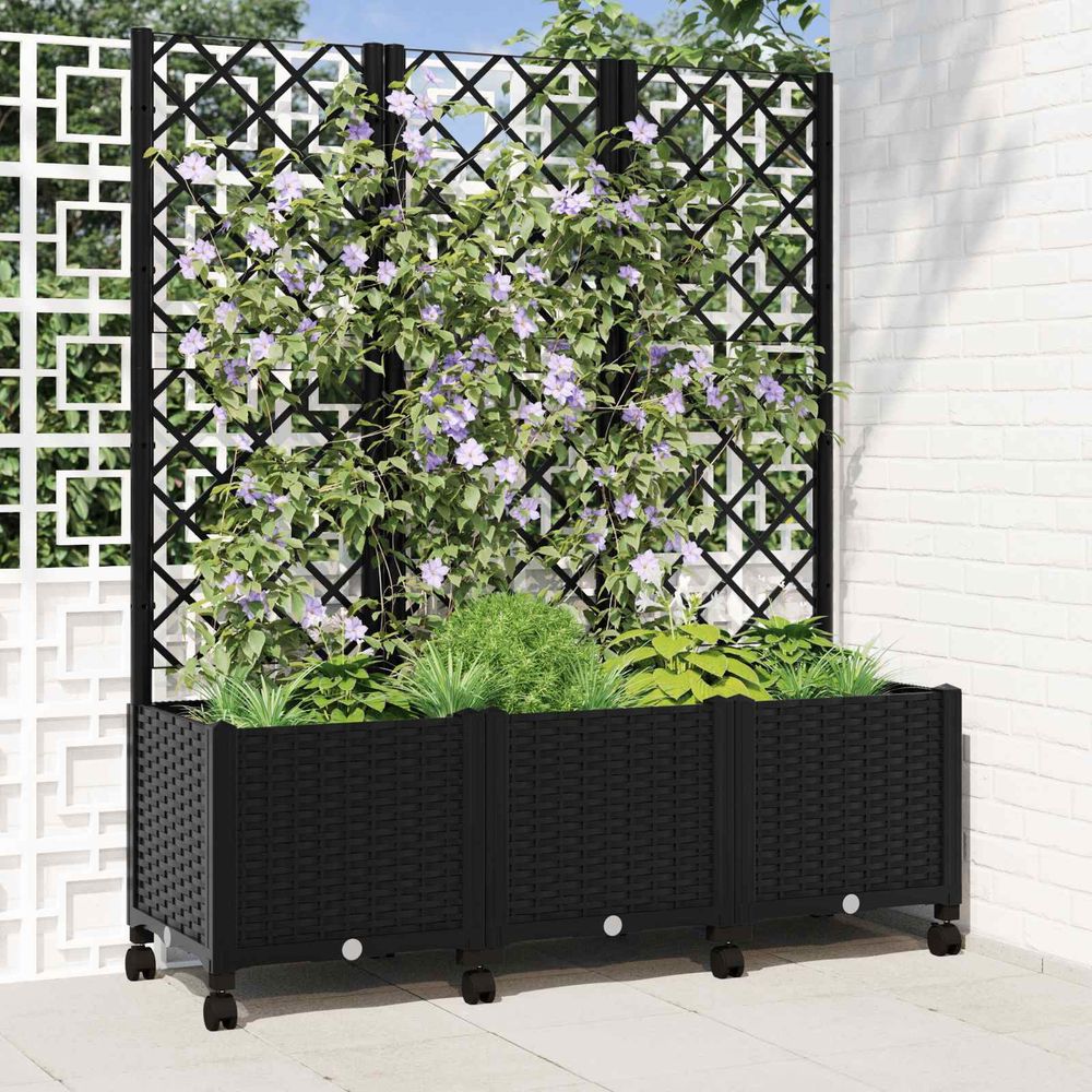Bac à plantes treillis polypropylène jardin terrasse support vertical noir 146cm