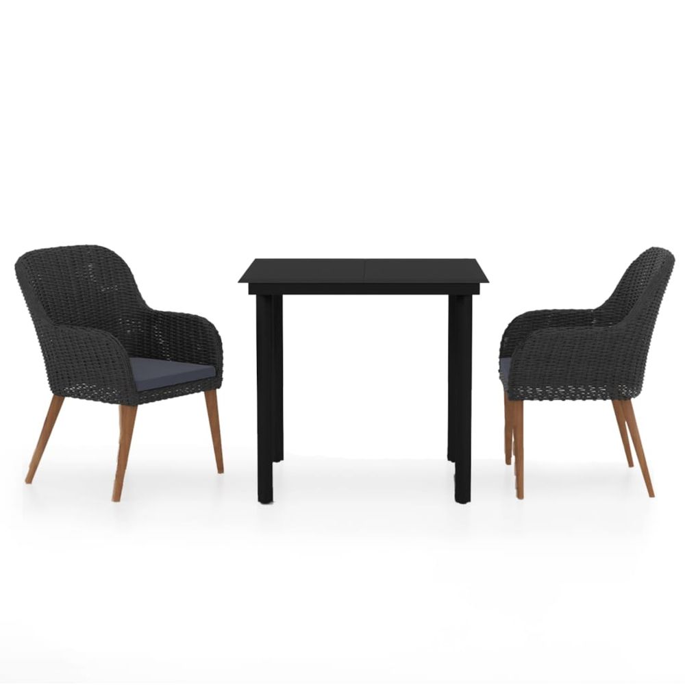 Ensemble à manger de jardin avec coussins 3 pcs noir