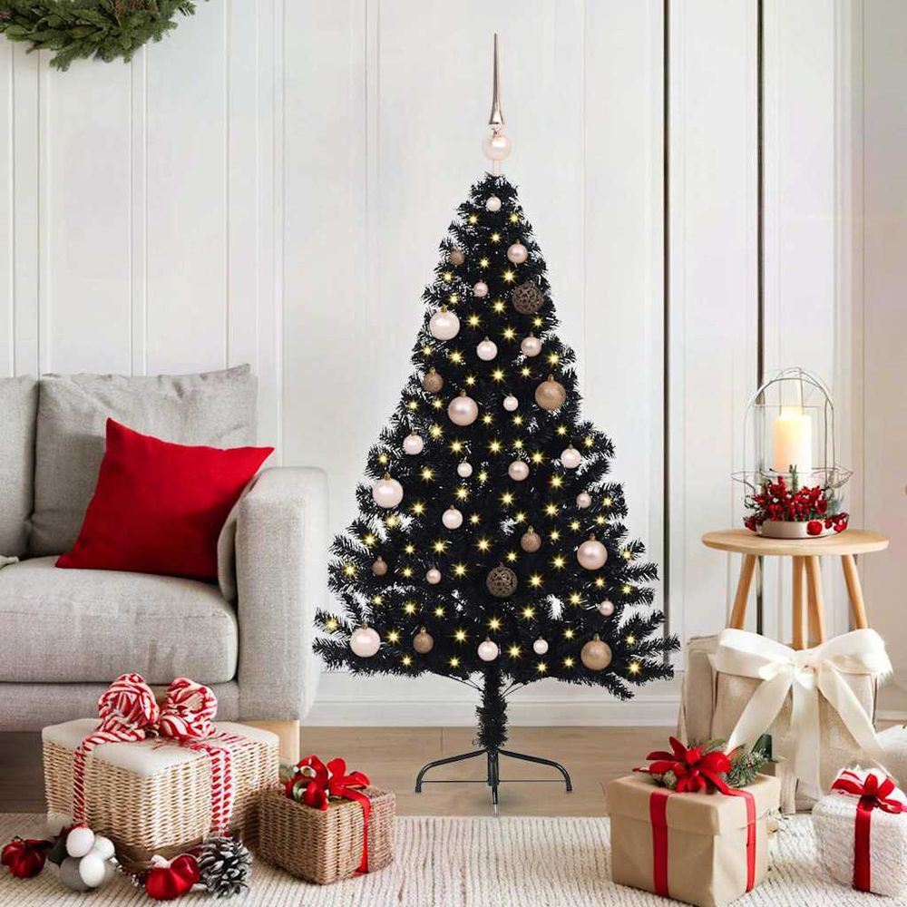 Sapin artificiel d'angle 2,10m, pack décoration intégrale avec lumières led