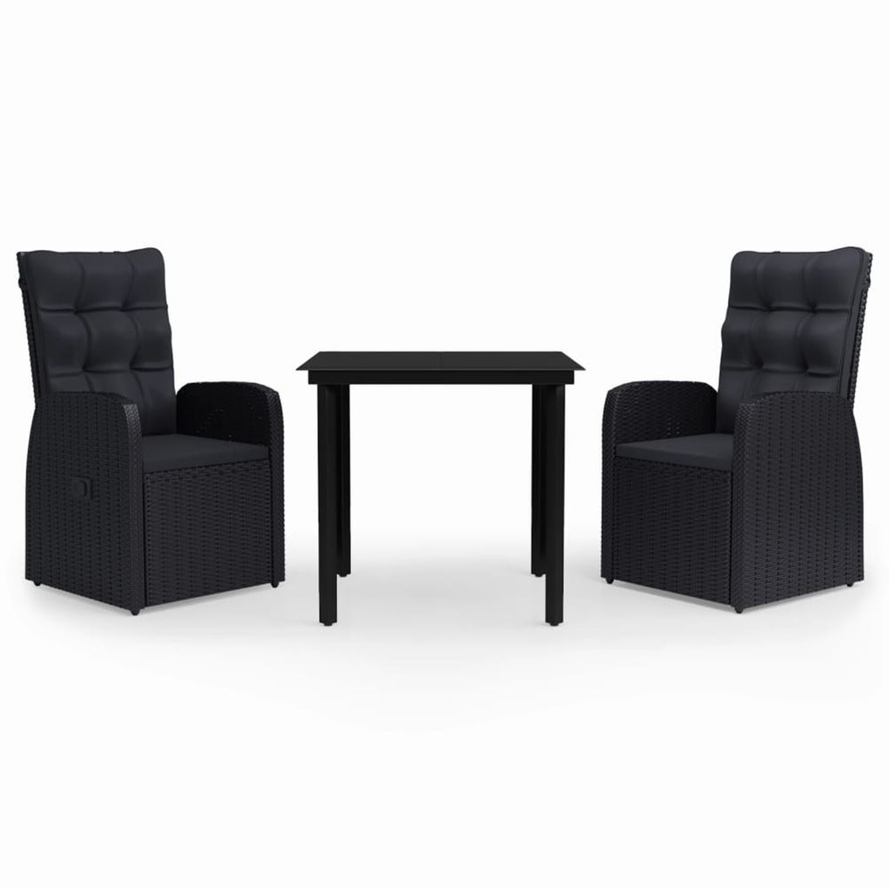 Ensemble à manger de jardin avec coussins 3 pcs noir