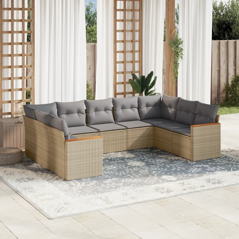 Salon de jardin avec coussins 9pcs mélange beige résine tressée