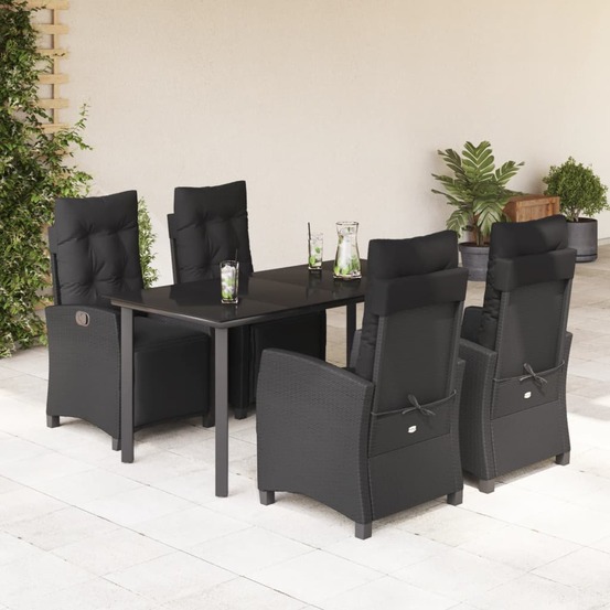 Ensemble à manger de jardin coussins 5pcs noir résine tressée