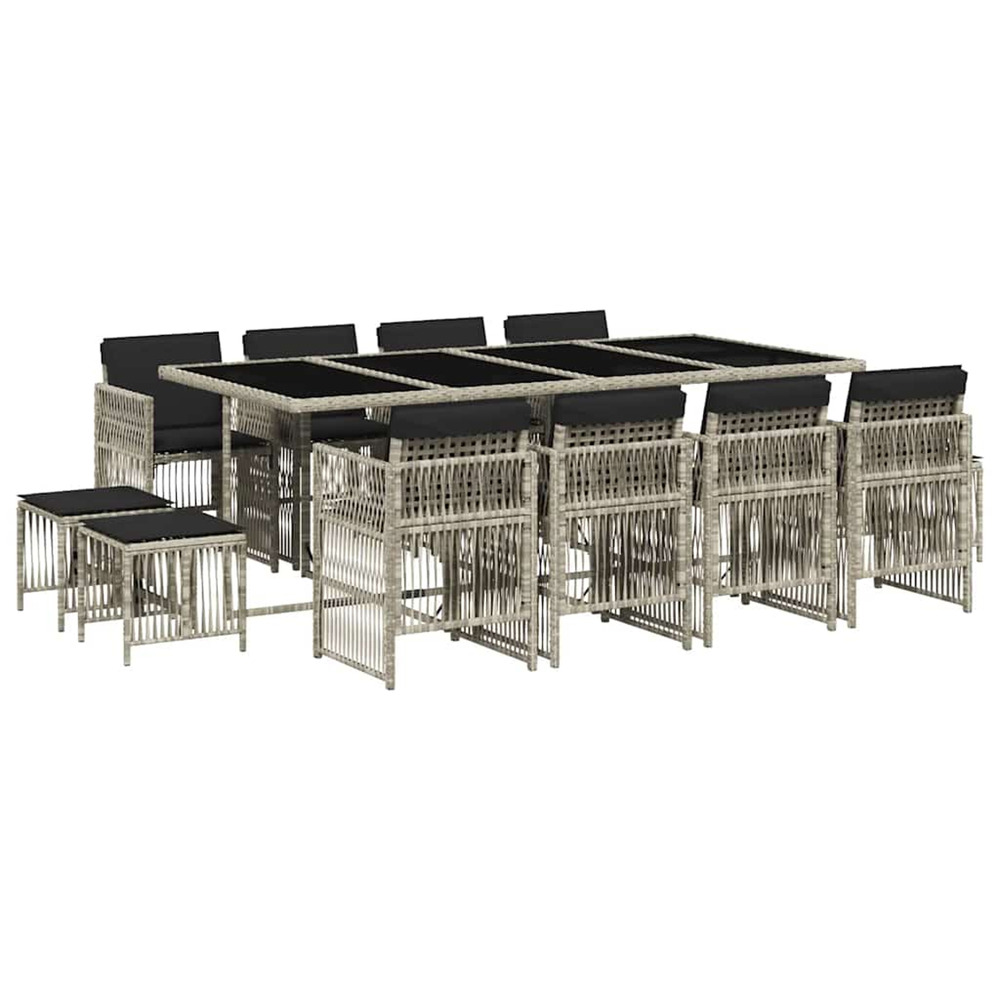 Ensemble à manger de jardin et coussins 13 pcs gris clair rotin