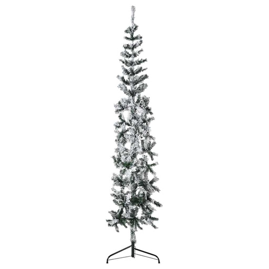 Demi sapin de noël artificiel mince avec neige floquée 180 cm