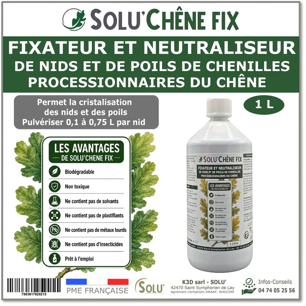 Solu'chêne fix - Traitement biologique contre les nids de chenilles processionnaires du chêne - bidon de 1L