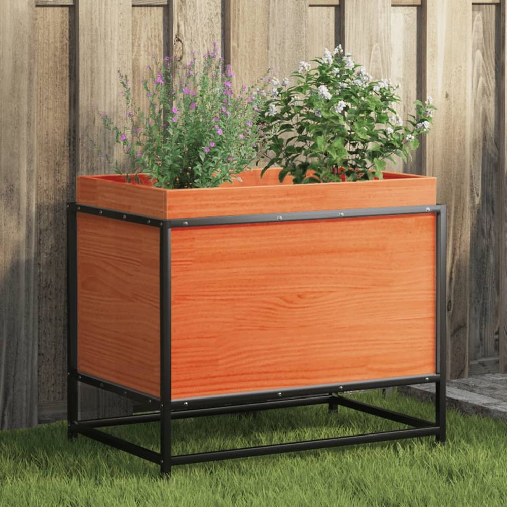 Jardinière bois massif cire marron pour terrasse et jardin 60x40x50 cm