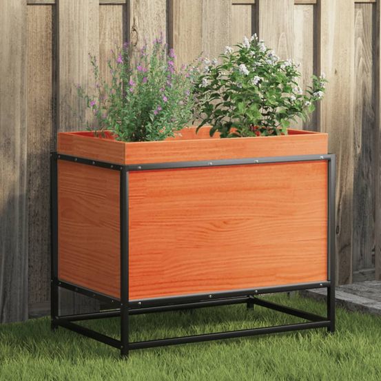 Jardinière bois massif cire marron pour terrasse et jardin 60x40x50 cm