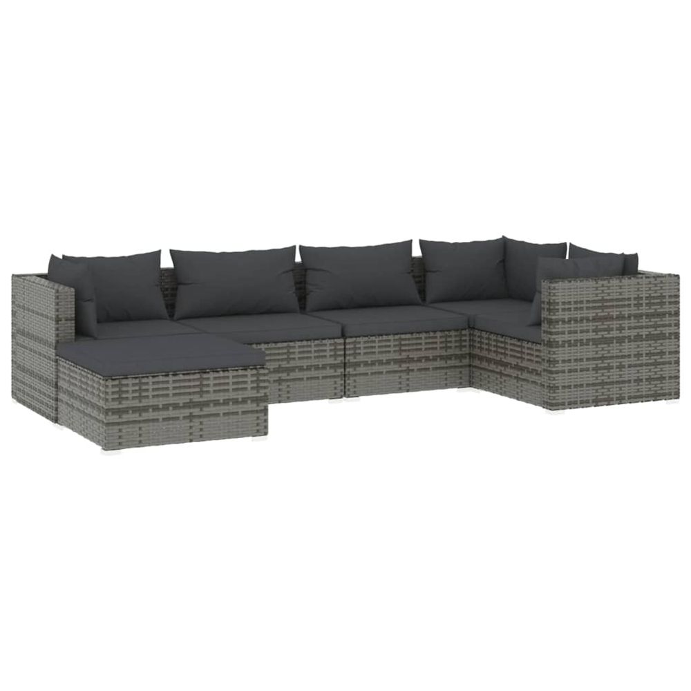 Salon de jardin 6 pcs avec coussins résine tressée gris