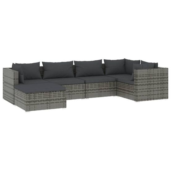 Salon de jardin 6 pcs avec coussins résine tressée gris