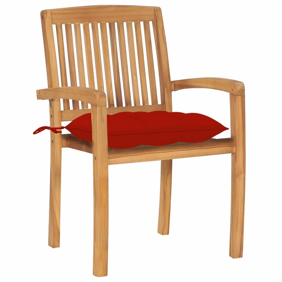 Chaises de jardin lot de 2 et coussins rouge bois teck massif