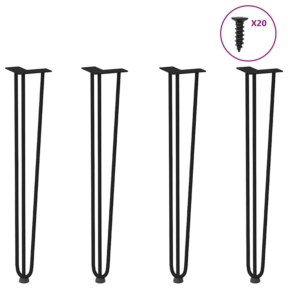 Pieds en épingle à cheveux pour consoles, lot de 4, noir, 72 cm, acier massif