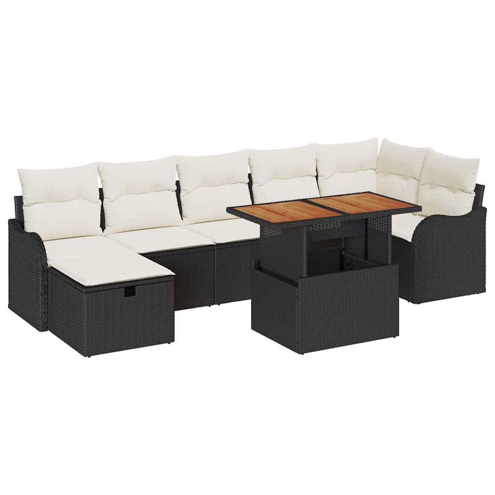 Ensemble de canapé de jardin 8 pcs noir poly rotin