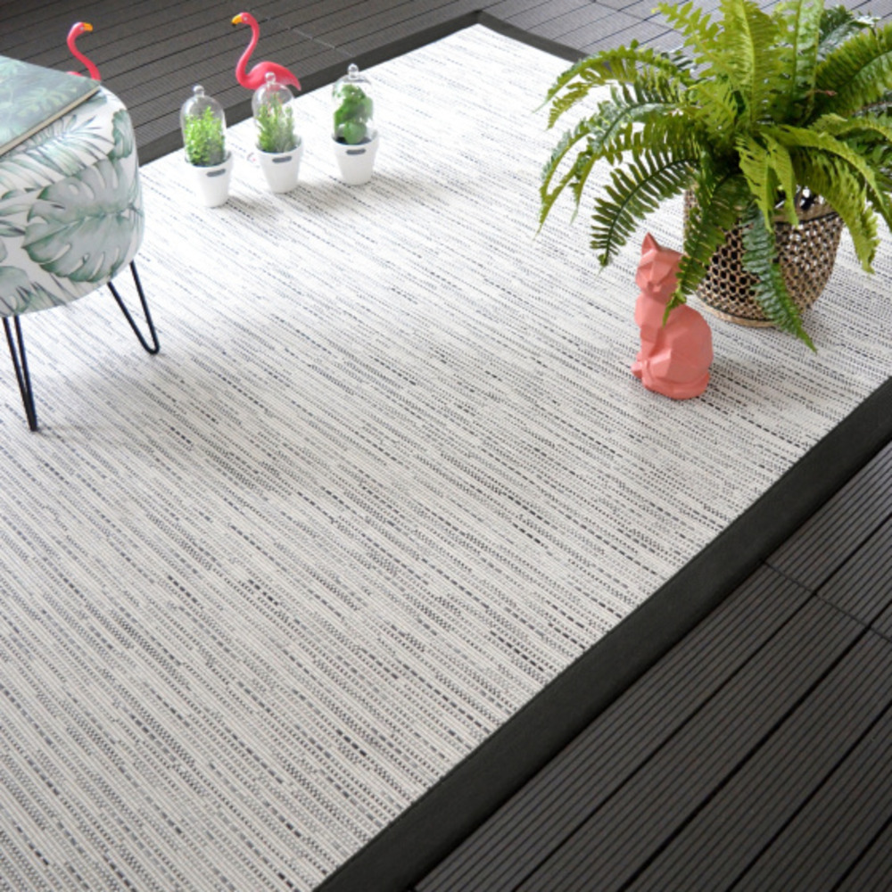 Tapis intérieur / extérieur - bornéo blanc - ganse noire - 80 x 150 cm