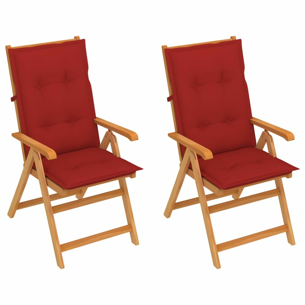 Chaises de jardin 2 pcs avec coussins rouge teck massif