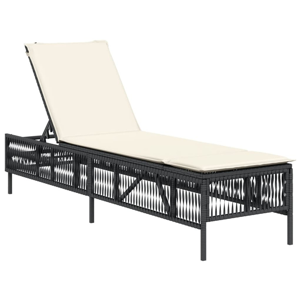 Chaise longue avec coussin noir résine tressée bain de soleil