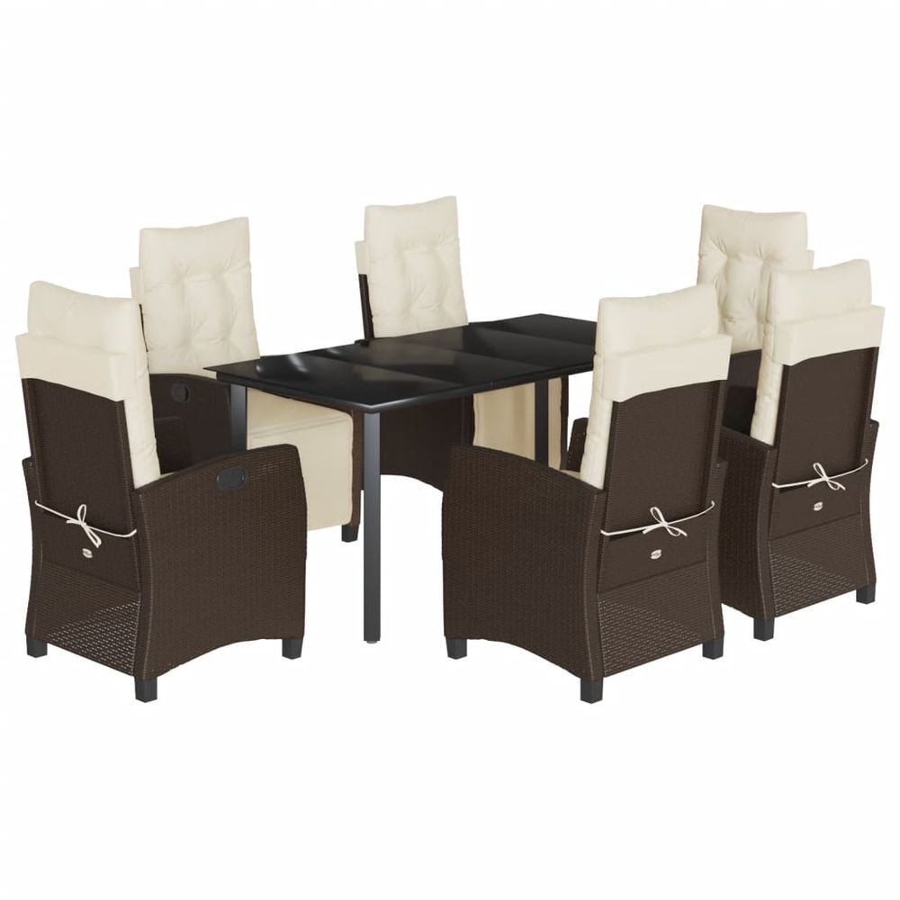 Ensemble à manger de jardin et coussins 7 pcs marron rotin