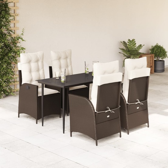 Ensemble à manger de jardin 5 pcs et coussins marron poly rotin