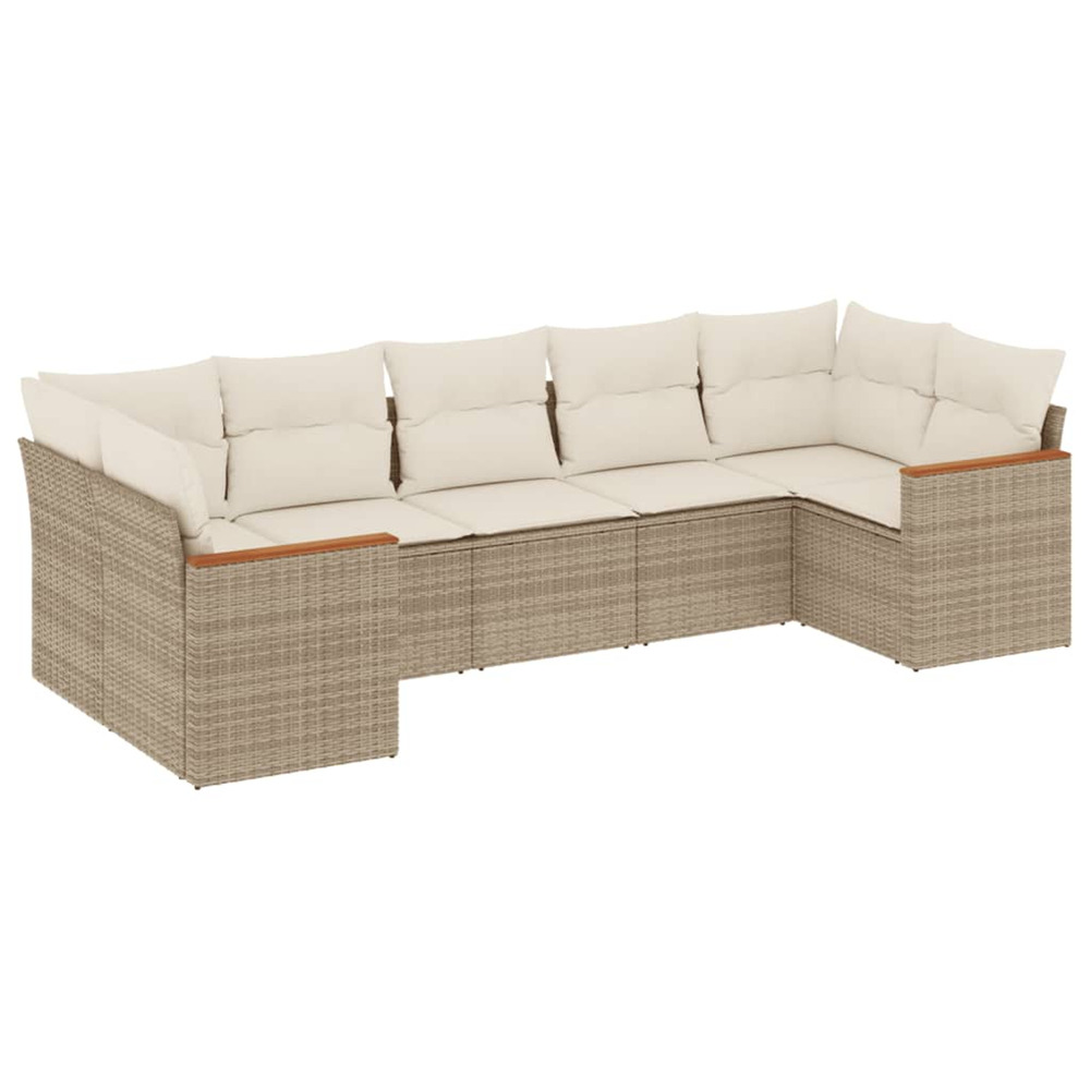 Salon de jardin avec coussins 7 pcs beige résine tressée