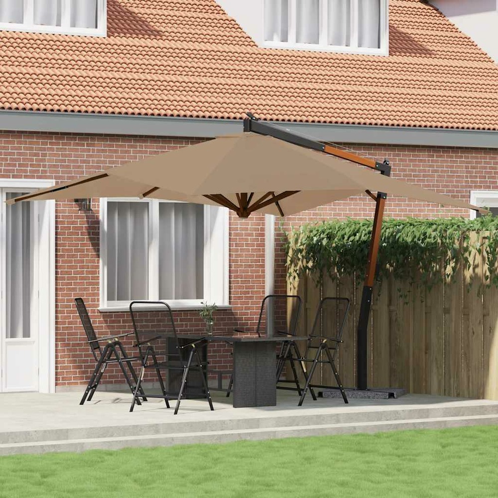 Parasol de jardin en porte-à-faux avec mât en bois taupe