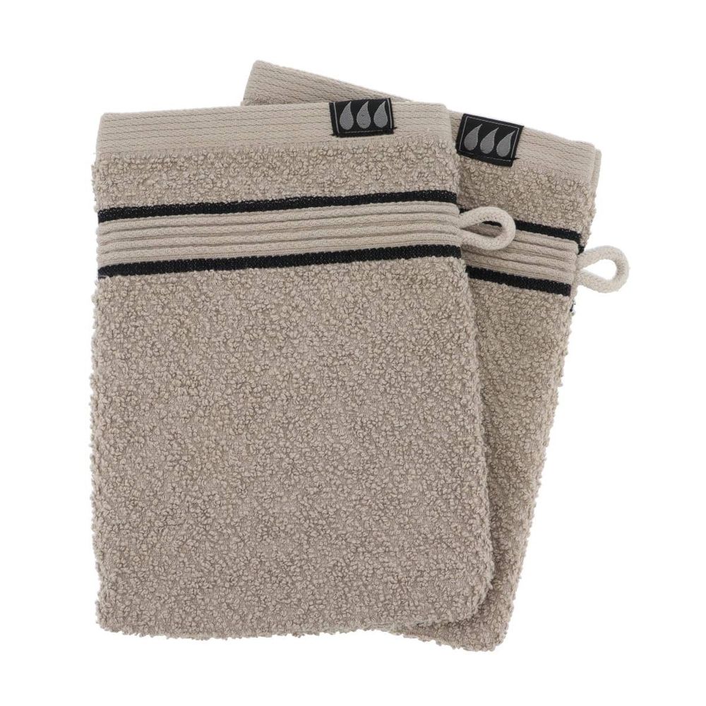 Set de 2 gants de toilette 15x21 cm 100% coton - ficelle/noir
