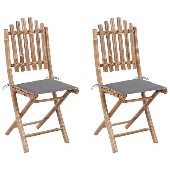 Chaises pliables de jardin lot de 2 avec coussins bambou