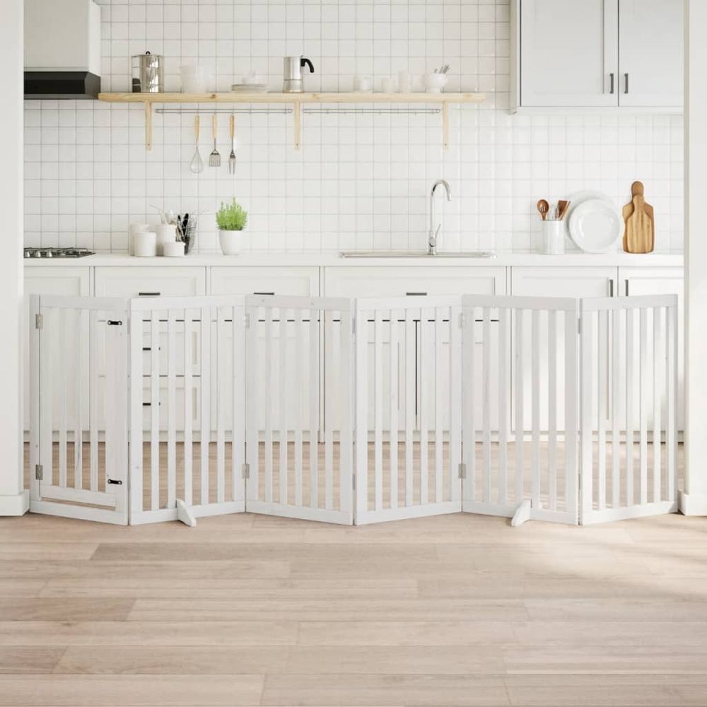 Barrière sécurité chien haute bois avec porte 300cm blanc