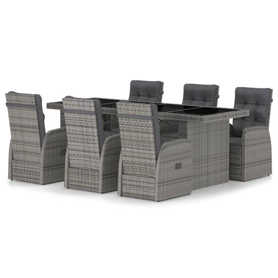 Salon de jardin 7 pcs avec coussins résine tressée gris
