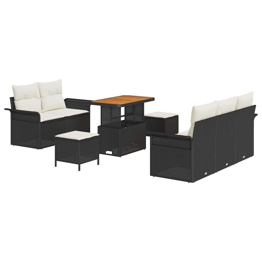 Ensemble de canapé de jardin 8 pcs noir polyrotin