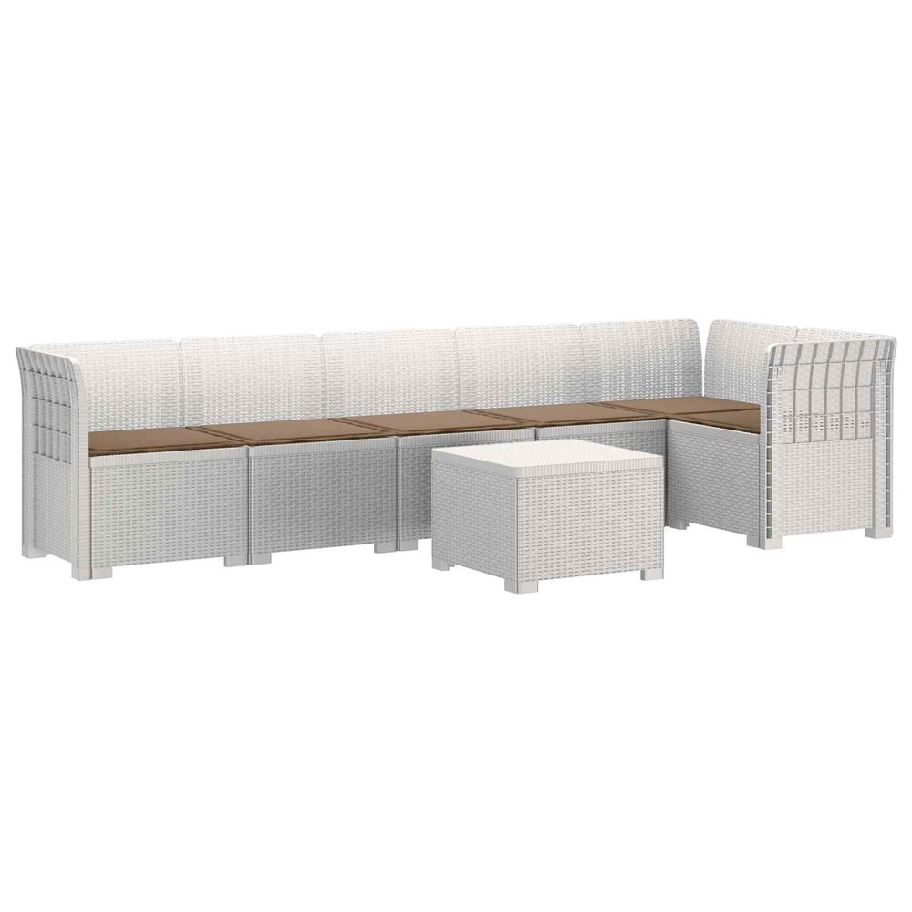 Canapé de jardin 6 places avec coussins aspect rattan pp blanc