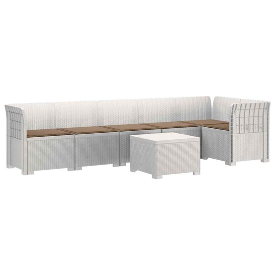 Canapé de jardin 6 places avec coussins aspect rattan pp blanc